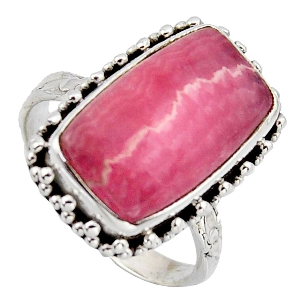 9.72cts natural pink rhodochrosite inca rose silver solitaire ring size 9 r2628