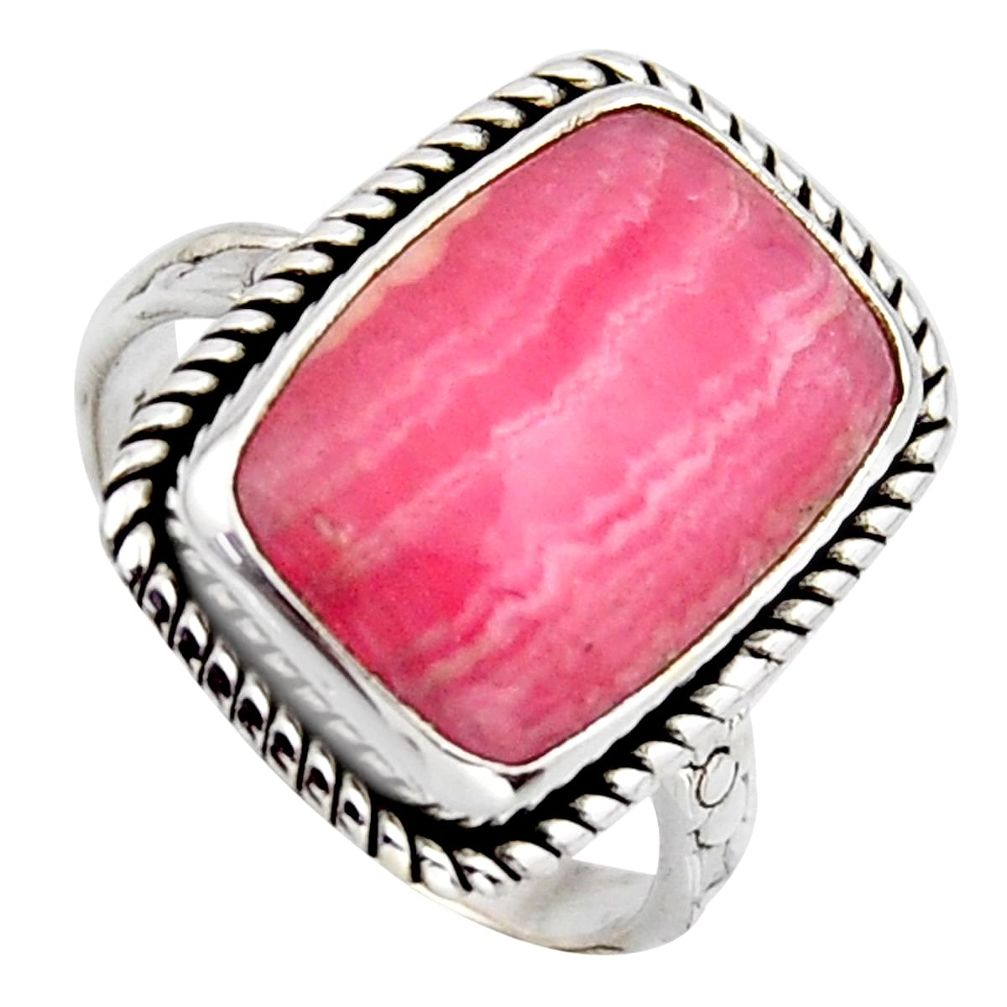 10.81cts natural rhodochrosite inca rose silver solitaire ring size 8.5 r2633