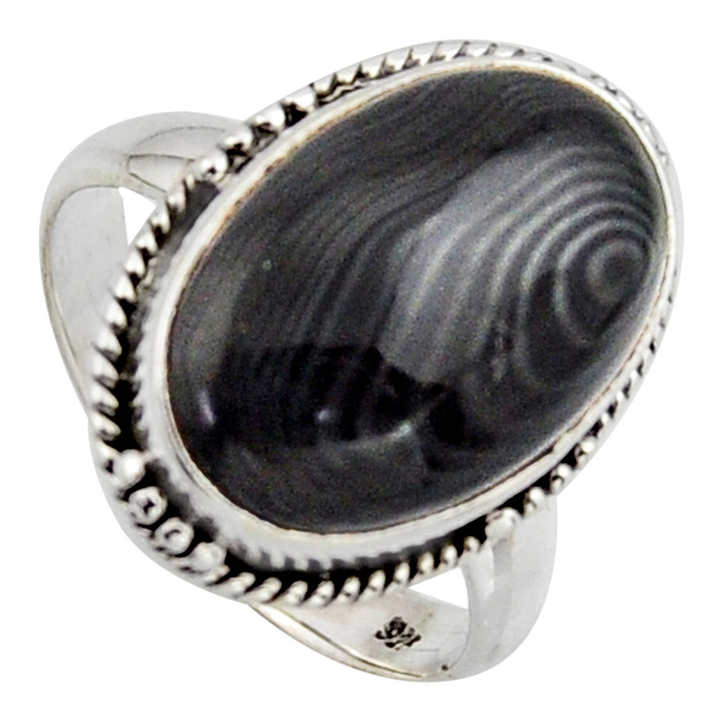 9.76cts natural black psilomelane 925 silver solitaire ring size 7.5 r2652