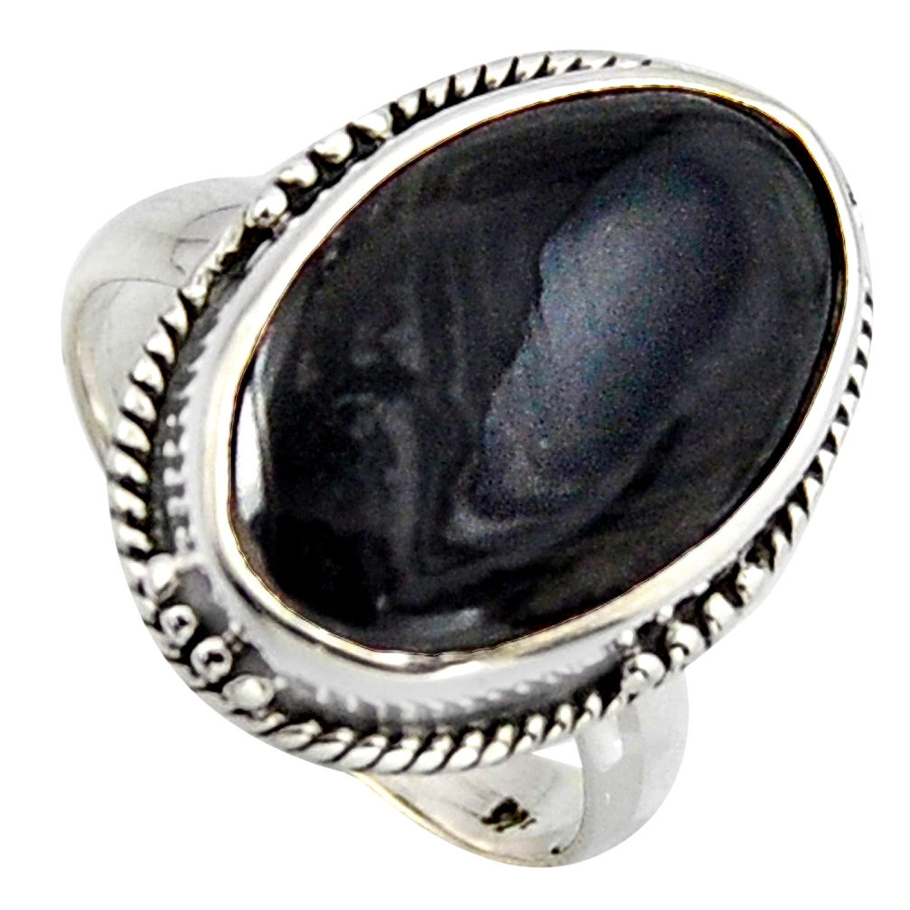 8.22cts natural black psilomelane 925 silver solitaire ring size 7 r2657