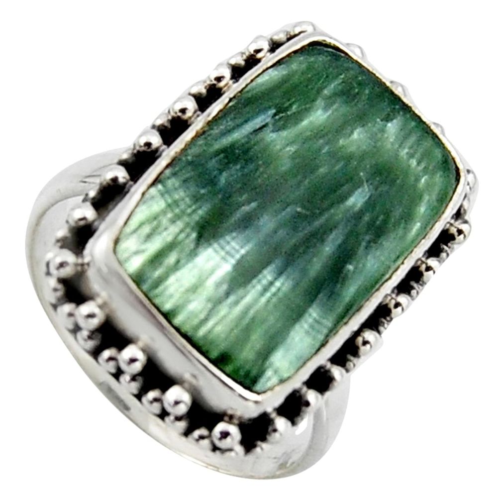 8.54cts natural green seraphinite 925 silver solitaire ring size 6 r2663