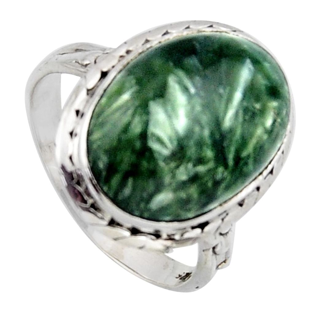 925 silver 11.23cts natural green seraphinite oval solitaire ring size 8 r2668