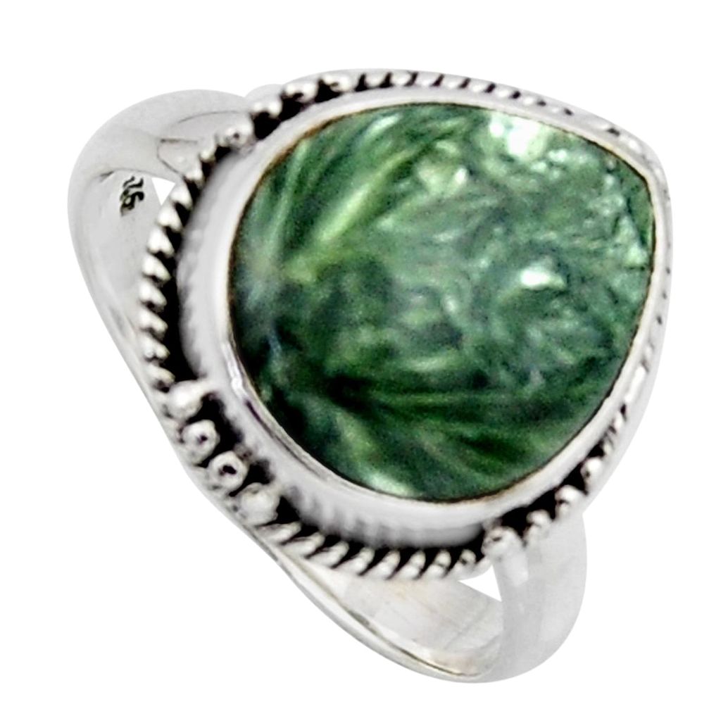 6.95cts natural green seraphinite 925 silver solitaire ring size 8 r2669