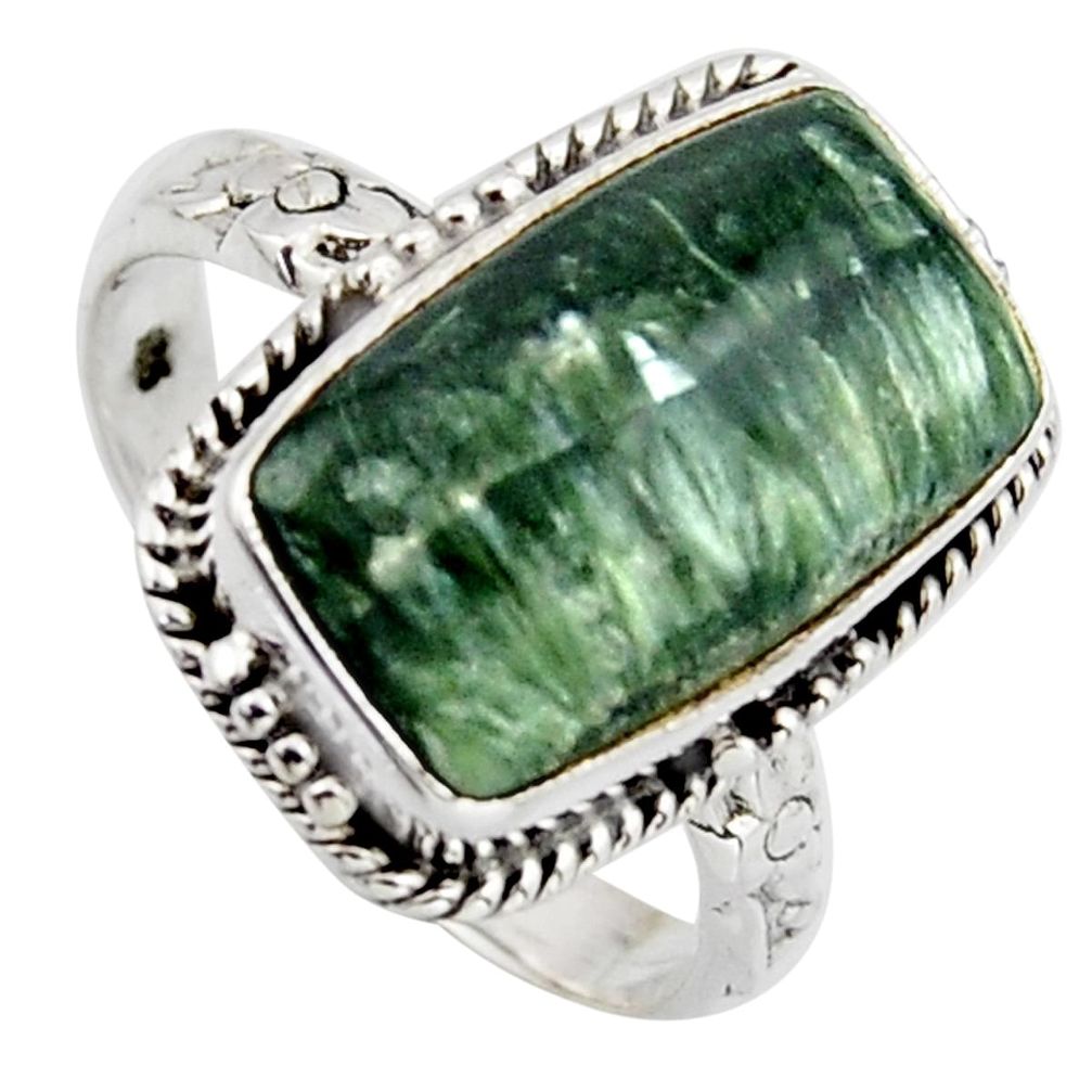 8.73cts natural green seraphinite 925 silver solitaire ring size 9 r2670