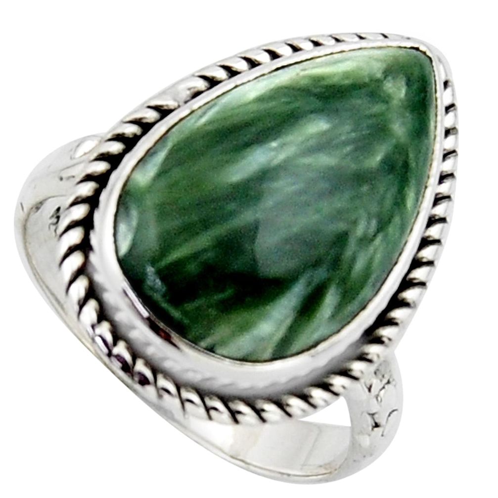 11.23cts natural green seraphinite 925 silver solitaire ring size 7.5 r2671