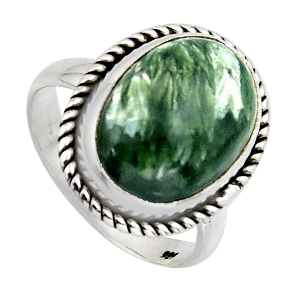 10.24cts natural green seraphinite 925 silver solitaire ring size 8.5 r2675