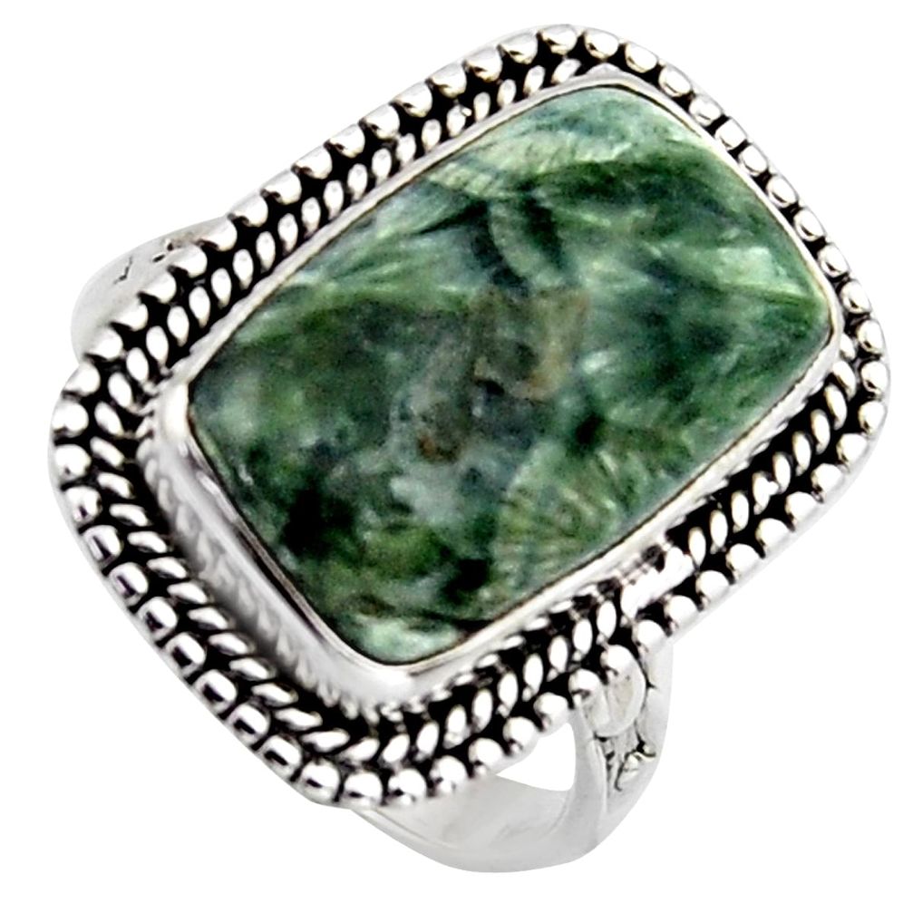 9.03cts natural green seraphinite 925 silver solitaire ring size 7 r2677