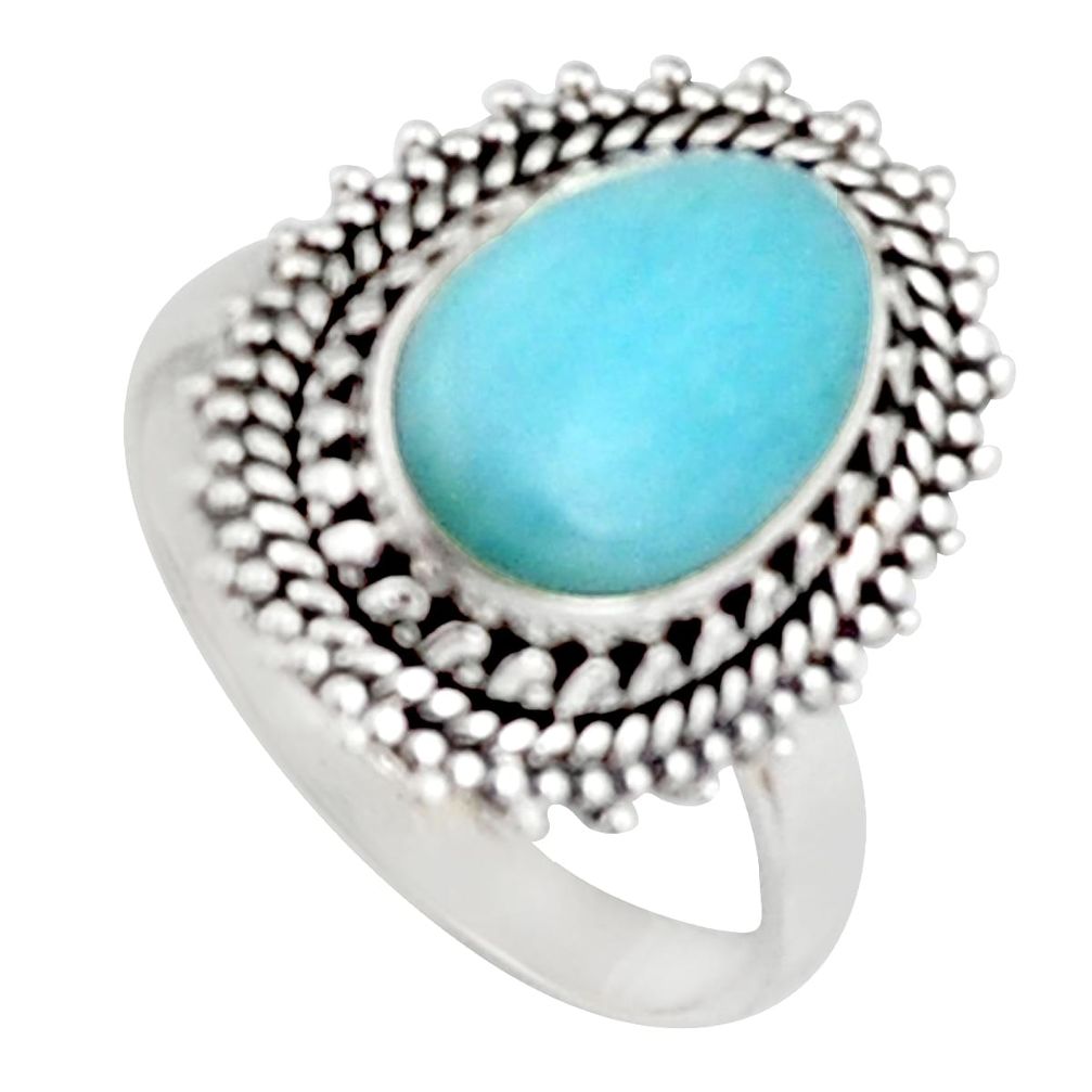 925 silver 10.81cts natural blue larimar solitaire ring jewelry size 7.5 r2688