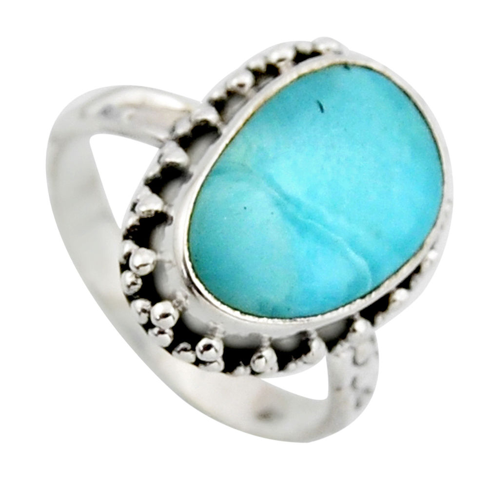 7.36cts natural blue larimar 925 silver solitaire ring jewelry size 7.5 r2698