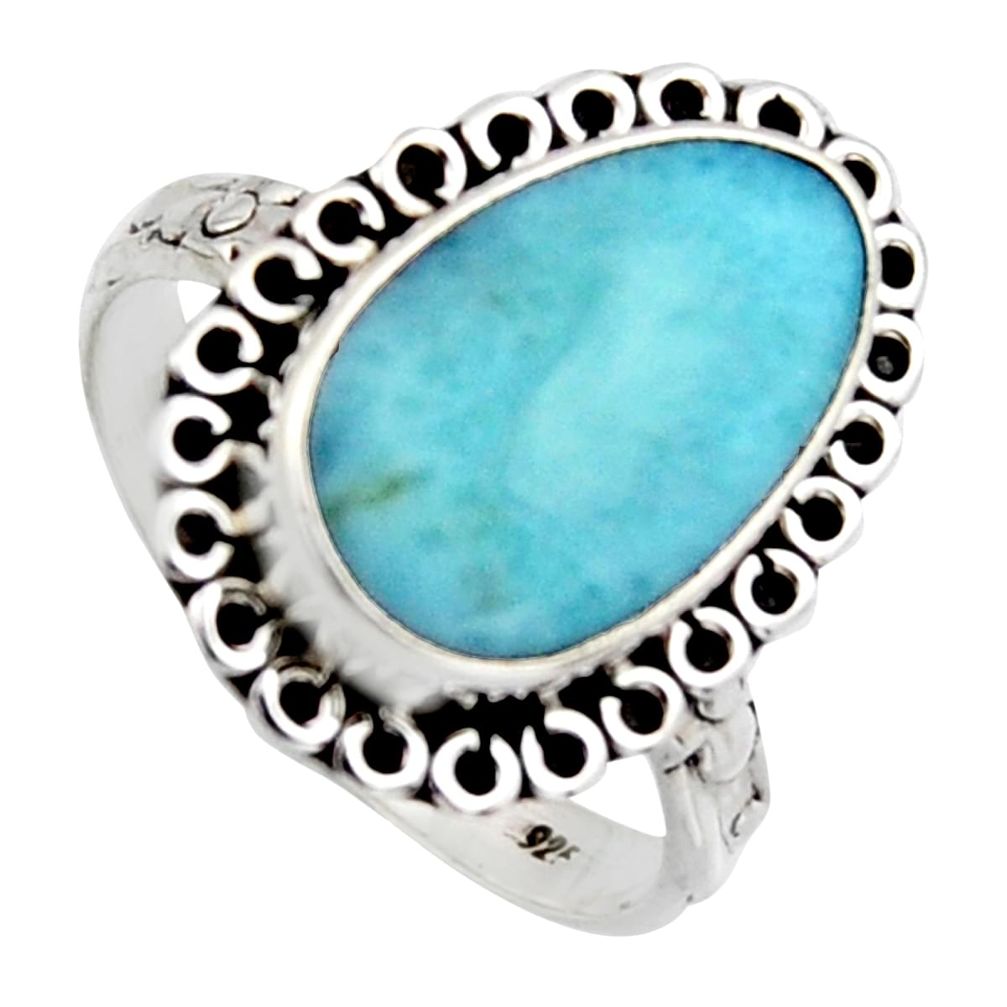 7.04cts natural blue larimar 925 sterling silver solitaire ring size 9 r2701