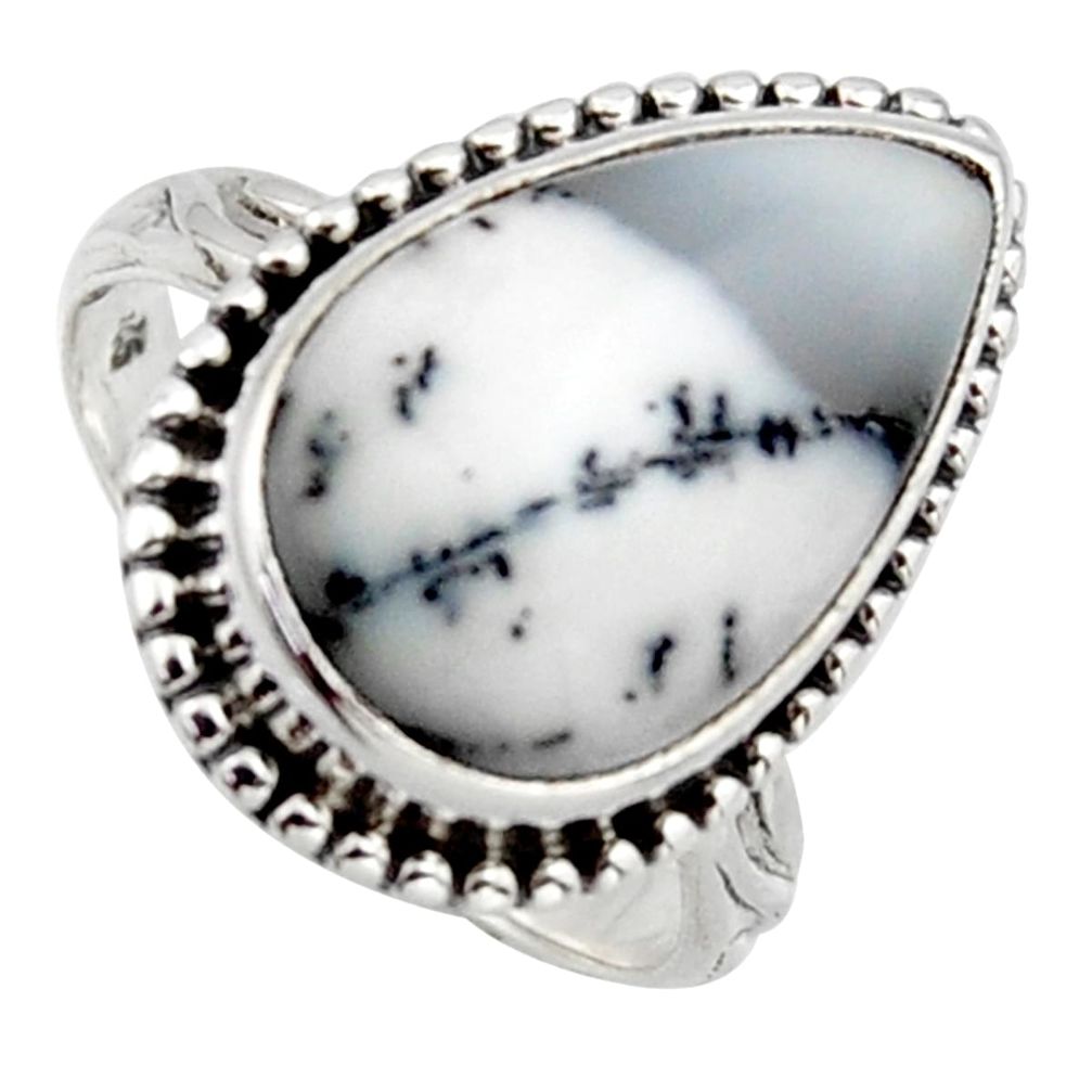 10.76cts natural white dendrite opal 925 silver solitaire ring size 7.5 r2752