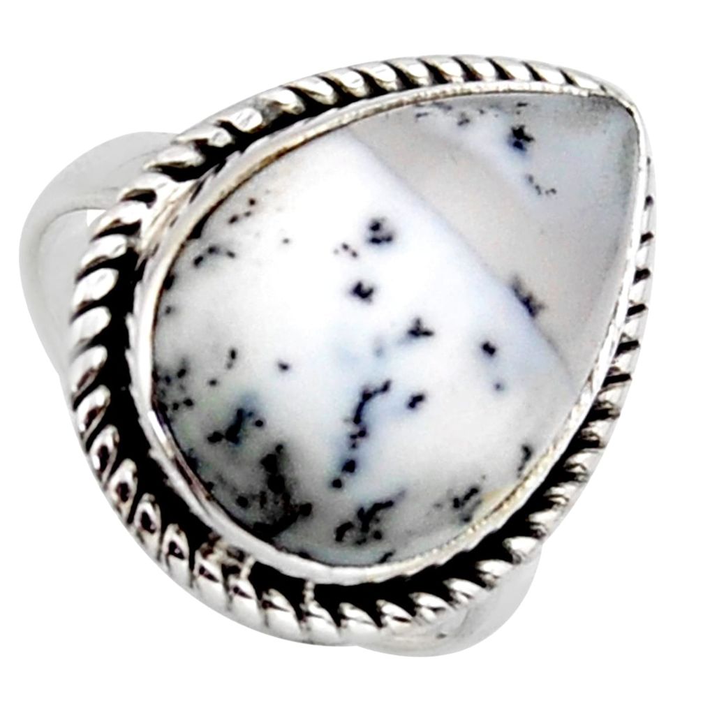11.73cts natural white dendrite opal 925 silver solitaire ring size 6.5 r2753