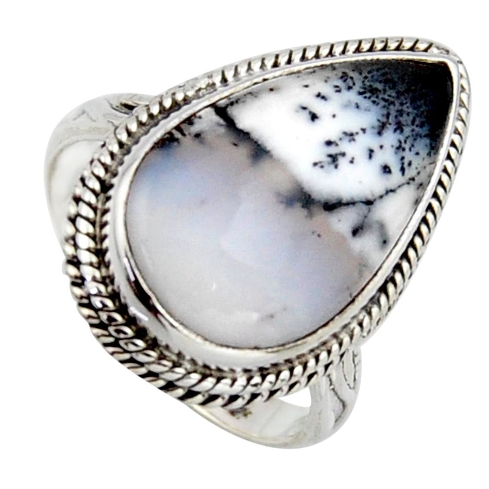 925 silver 10.82cts natural white dendrite opal pear solitaire ring size 7 r2760