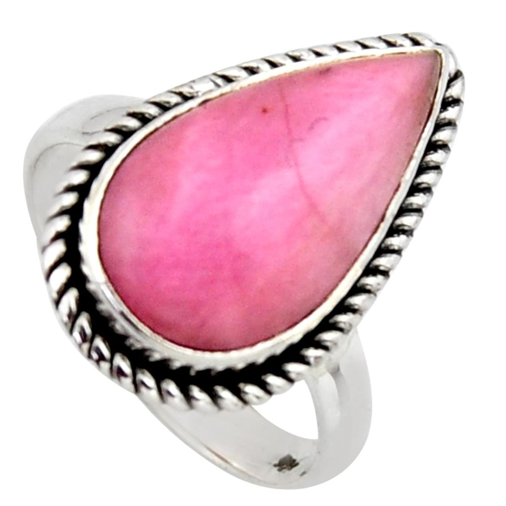 925 silver 10.82cts natural rhodonite in black manganese ring size 8.5 r2773