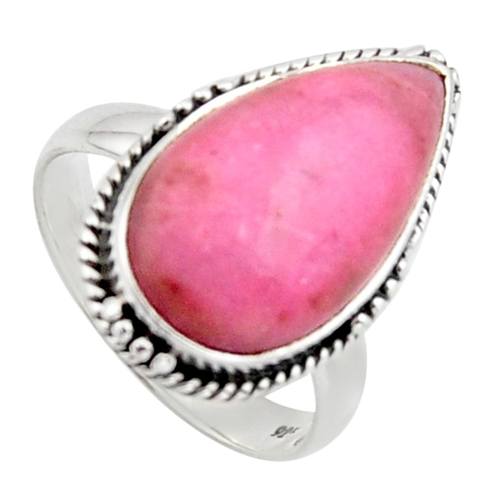 10.80cts natural pink rhodonite in black manganese 925 silver ring size 7 r2779
