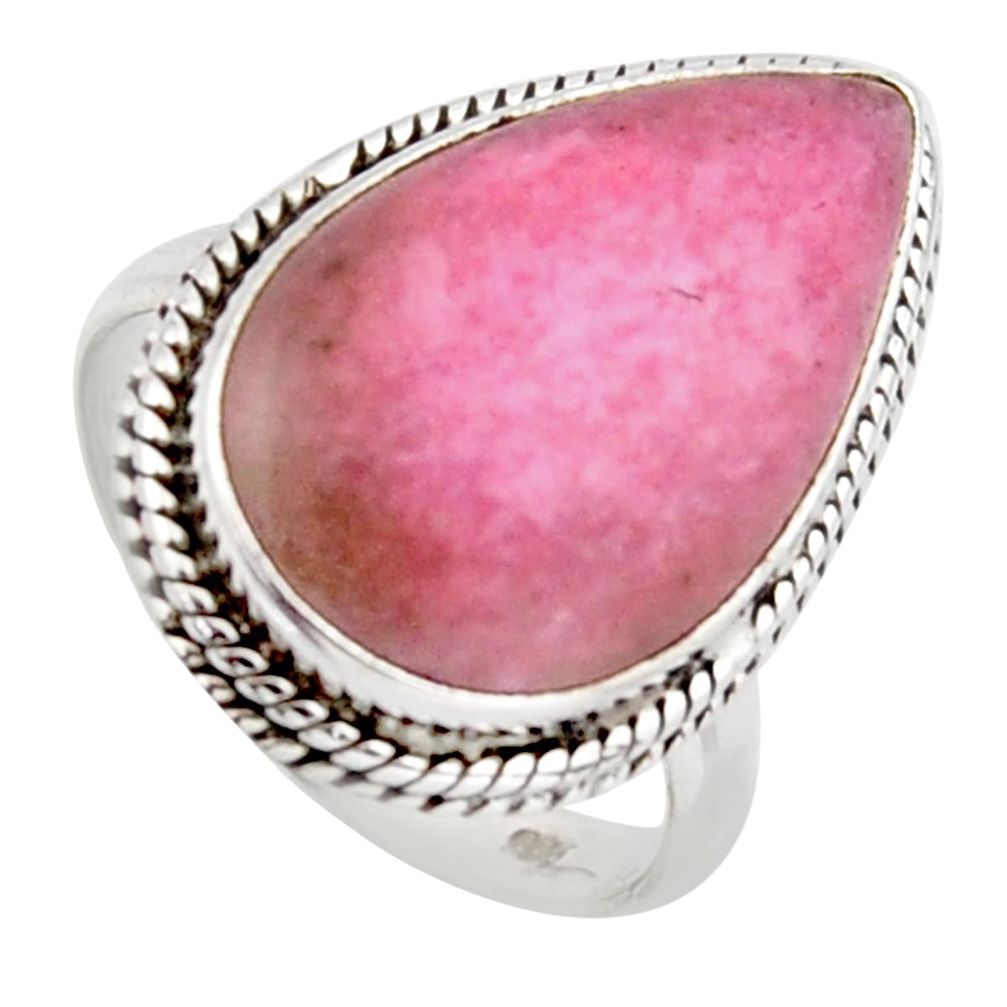 925 silver 12.03cts natural pink rhodonite in black manganese ring size 7 r2780