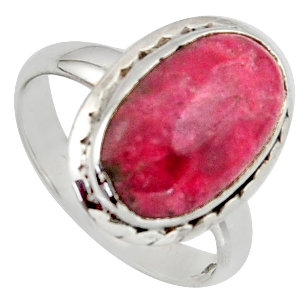 925 silver 5.23cts natural pink thulite oval solitaire ring size 6.5 r2830