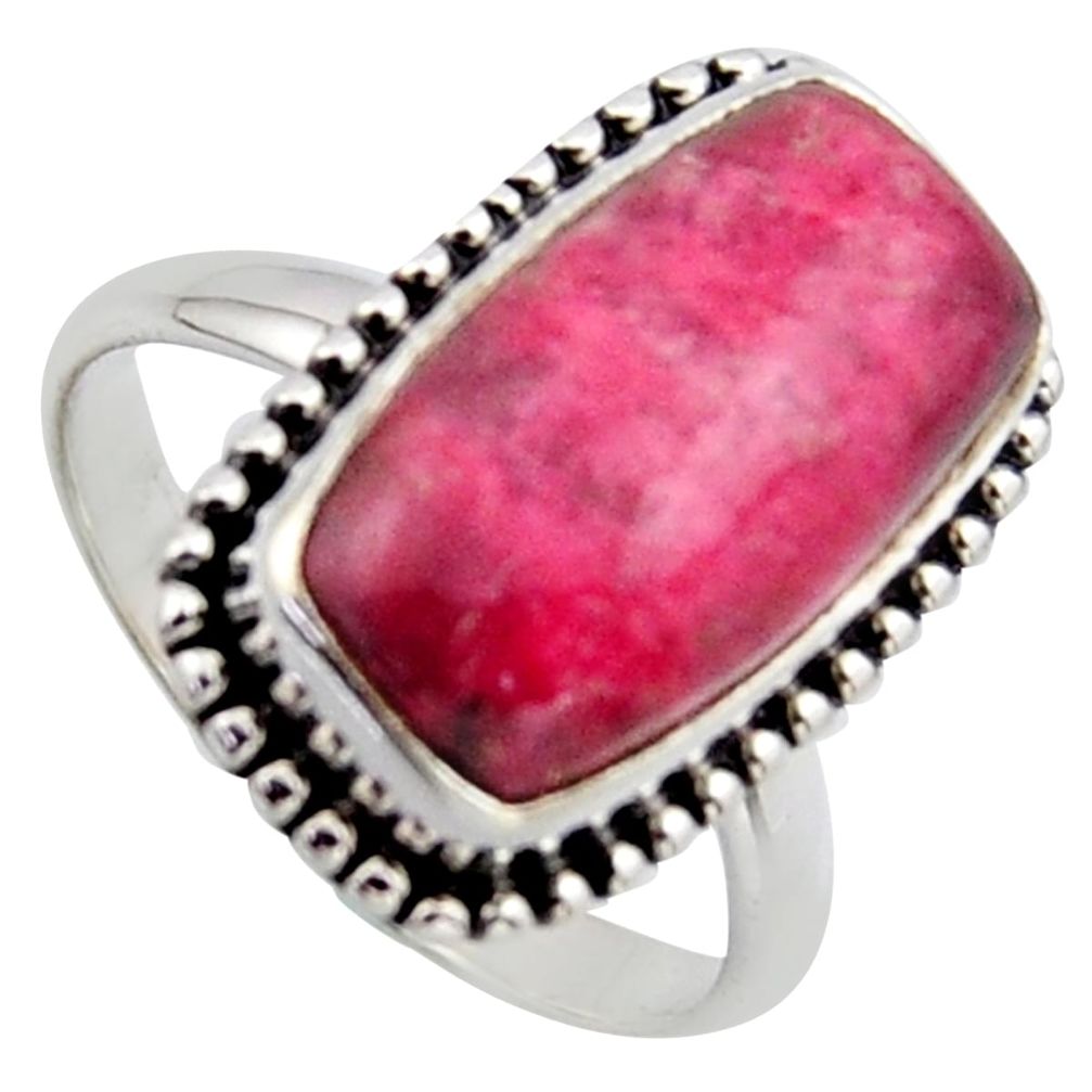 6.84cts natural pink thulite octagan 925 silver solitaire ring size 8 r2832