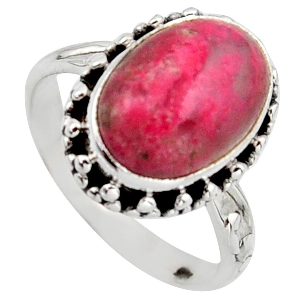 6.02cts natural pink thulite oval 925 silver solitaire ring size 8.5 r2835