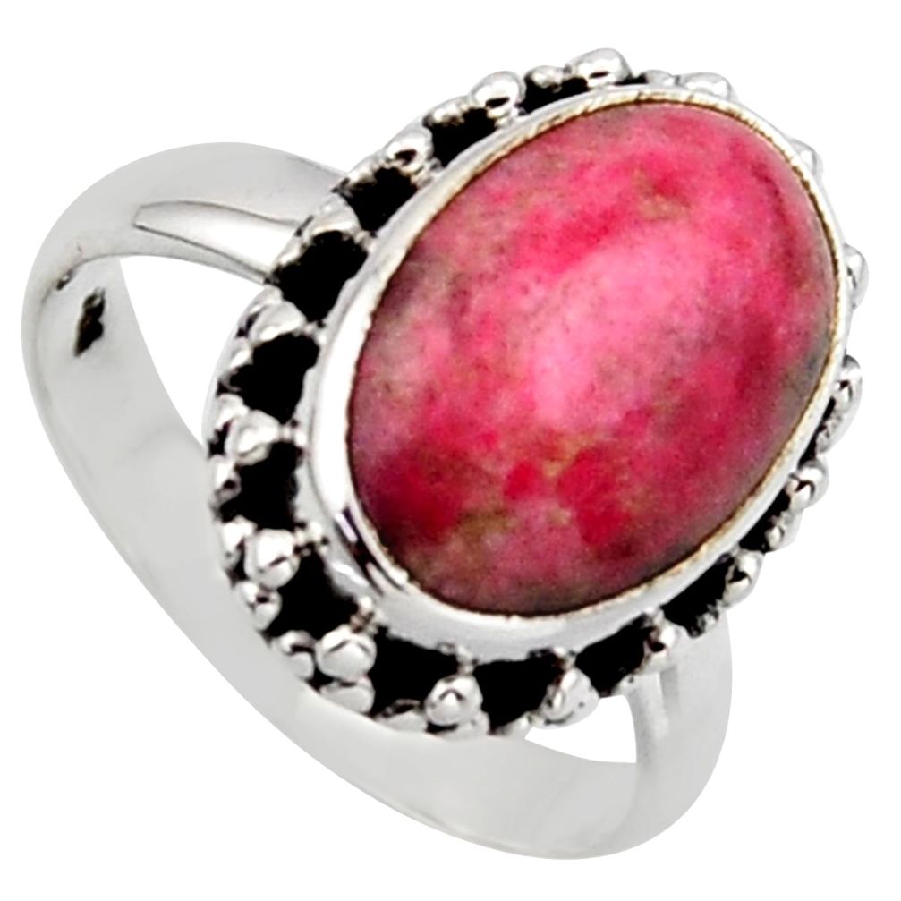 925 sterling silver 6.02cts natural pink thulite solitaire ring size 7 r2836