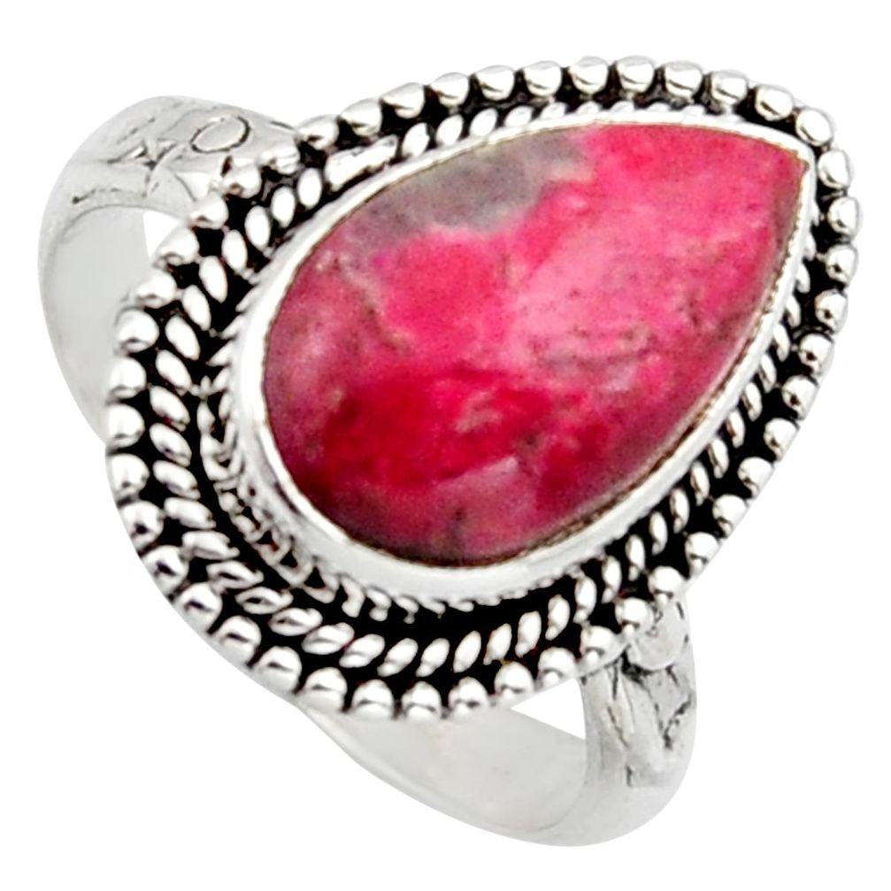 6.02cts natural pink thulite pear 925 silver solitaire ring size 7.5 r2838