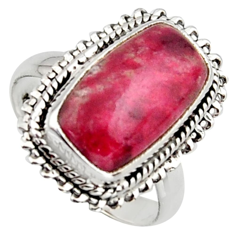 925 silver 6.83cts natural pink thulite octagan solitaire ring size 7.5 r2839