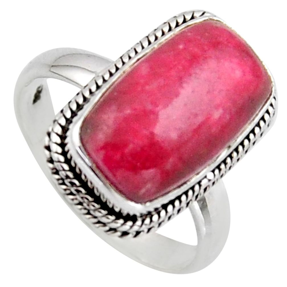 7.12cts natural pink thulite 925 silver solitaire ring jewelry size 8.5 r2840