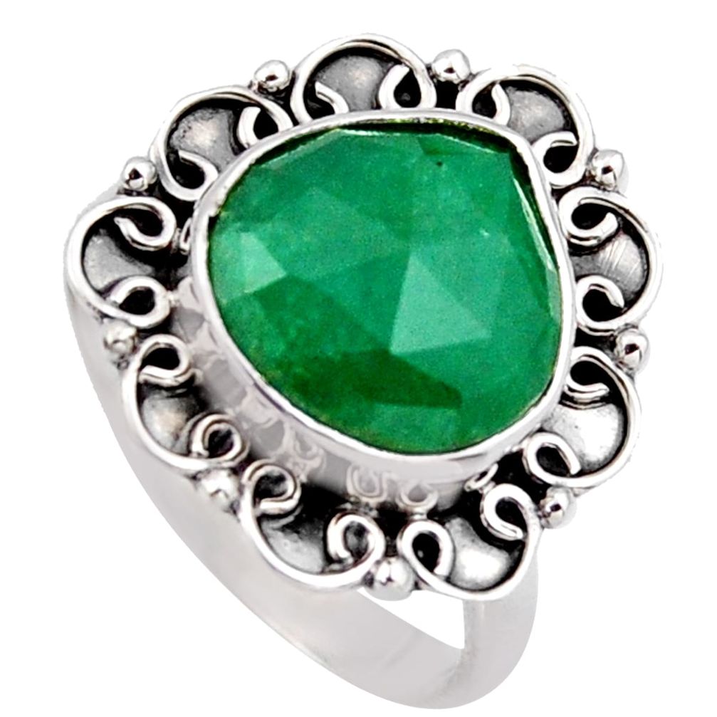 6.02cts natural green emerald 925 sterling silver solitaire ring size 9 r3005