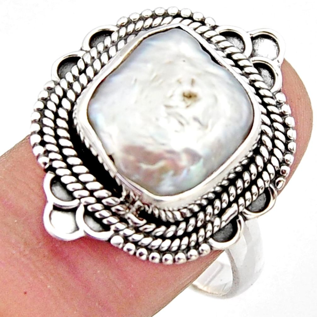 6.57cts natural white pearl 925 sterling silver solitaire ring size 9 r3021