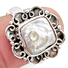 Clearance Sale- 925 sterling silver 5.62cts natural white pearl solitaire ring size 7.5 r3035