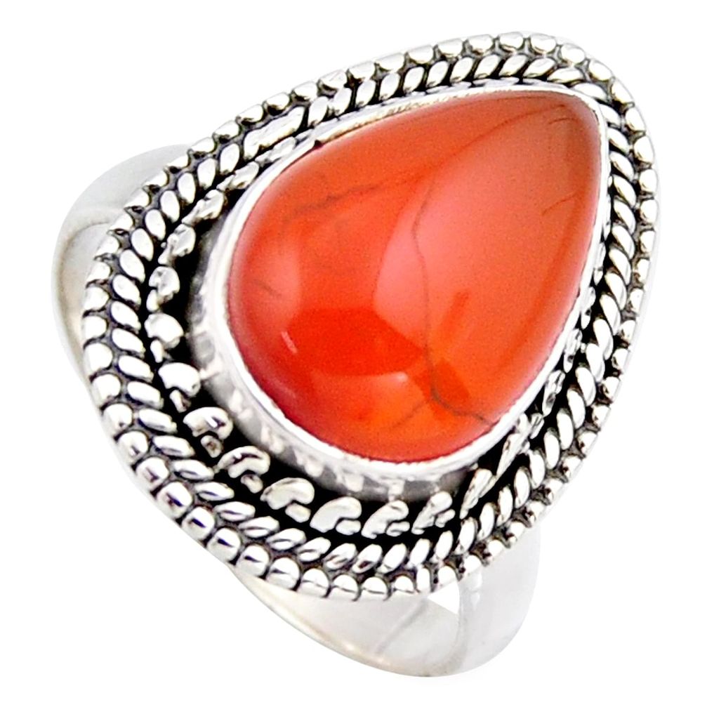 6.40cts natural orange cornelian 925 silver solitaire ring size 7.5 r3043