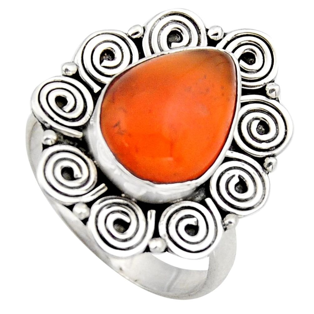 5.97cts natural orange cornelian 925 silver solitaire ring size 9 r3050