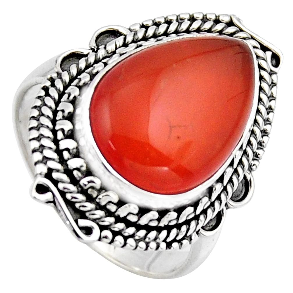 925 silver 7.66cts natural orange cornelian solitaire ring size 7 r3053