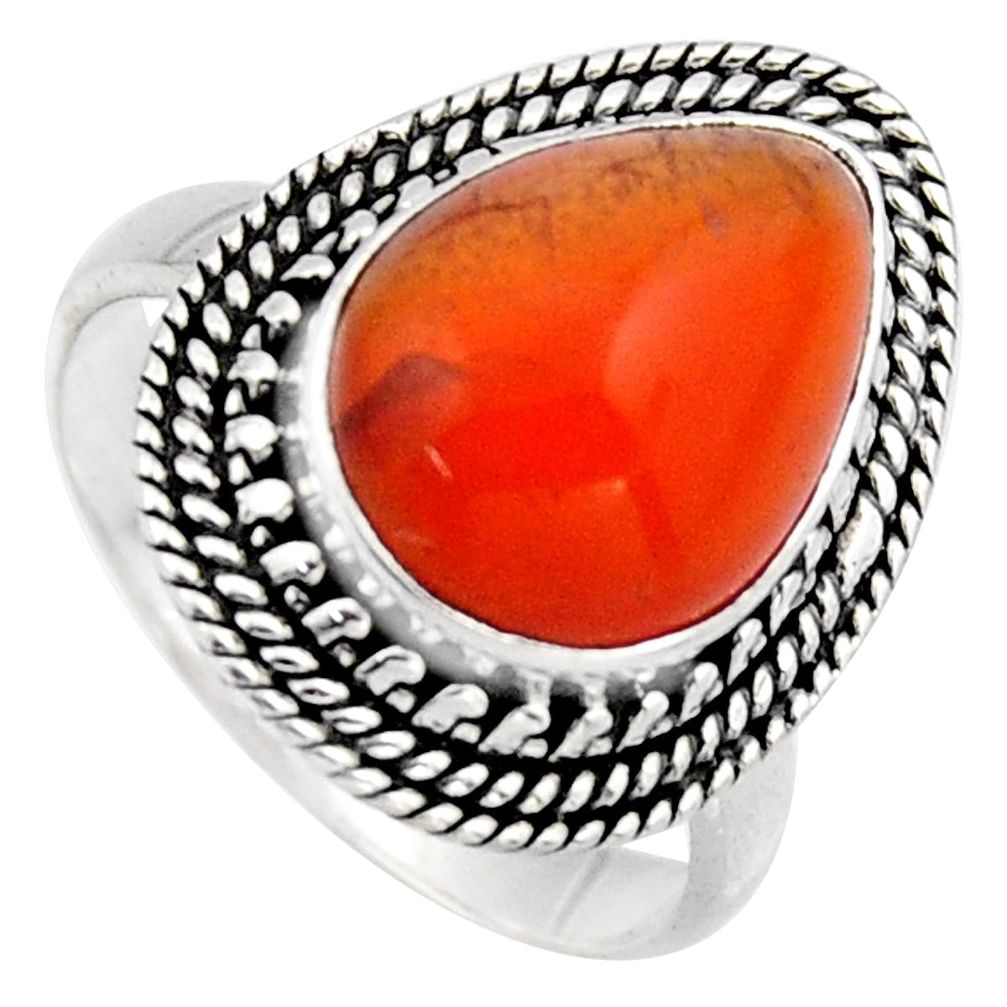 5.53cts natural orange cornelian 925 silver solitaire ring size 7 r3055