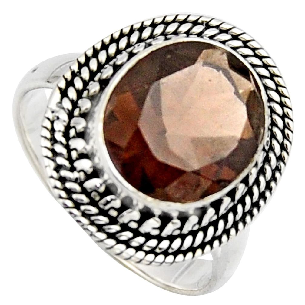 5.29cts brown smoky topaz 925 sterling silver solitaire ring size 7.5 r3083