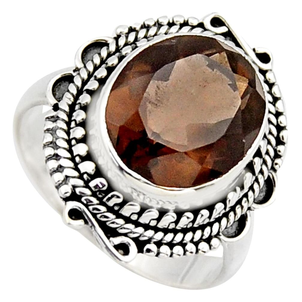 5.29cts brown smoky topaz 925 sterling silver solitaire ring size 7.5 r3086