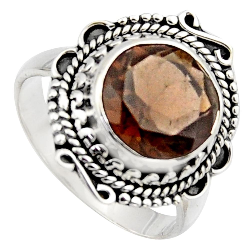 5.16cts brown smoky topaz 925 sterling silver solitaire ring size 8 r3090