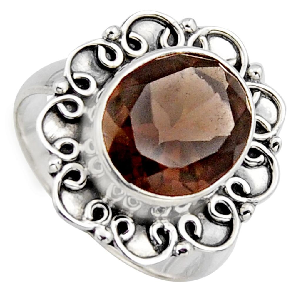 5.13cts brown smoky topaz 925 sterling silver solitaire ring size 7.5 r3092