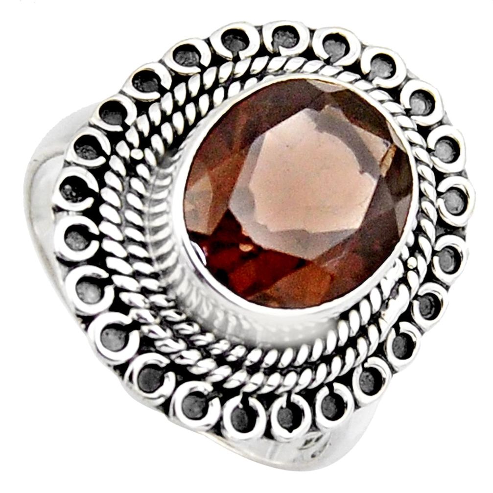 5.01cts brown smoky topaz 925 sterling silver solitaire ring size 9 r3093