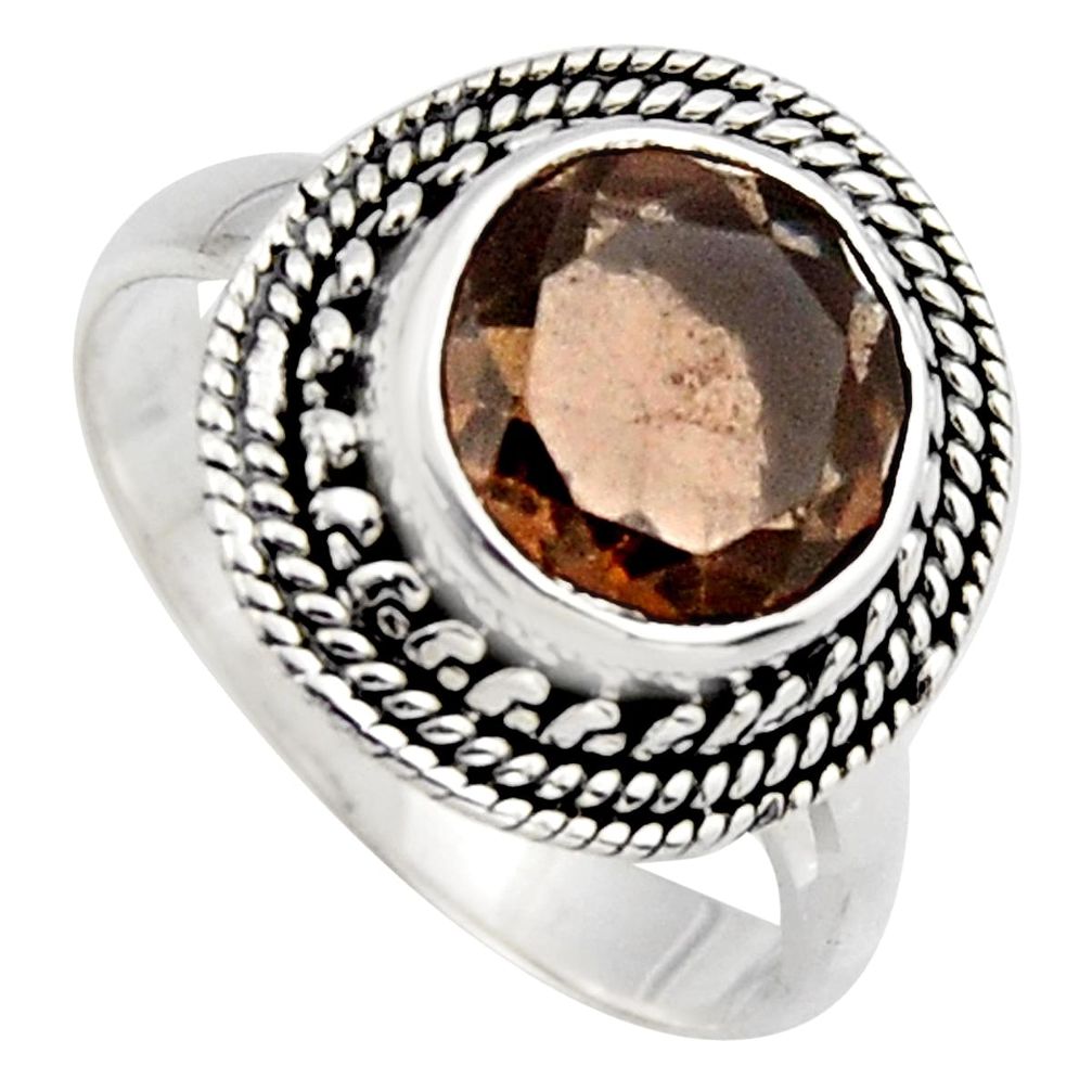 5.52cts brown smoky topaz 925 sterling silver solitaire ring size 9 r3094