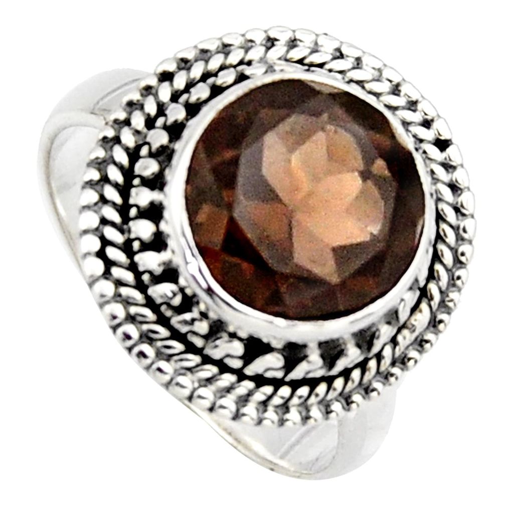 5.57cts brown smoky topaz 925 sterling silver solitaire ring size 7.5 r3099