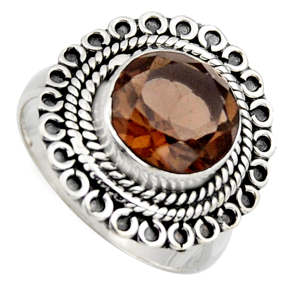 5.52cts brown smoky topaz 925 sterling silver solitaire ring size 8 r3121