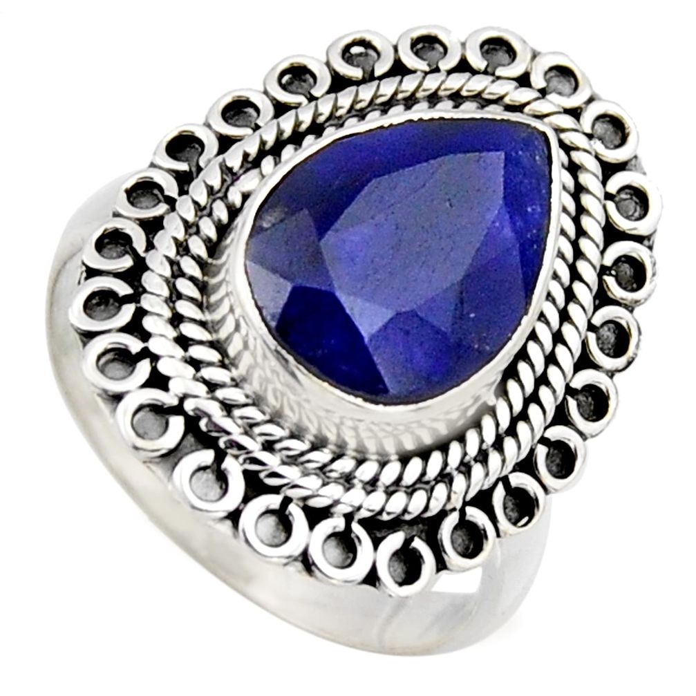 5.12cts natural blue sapphire 925 sterling silver solitaire ring size 8.5 r3146
