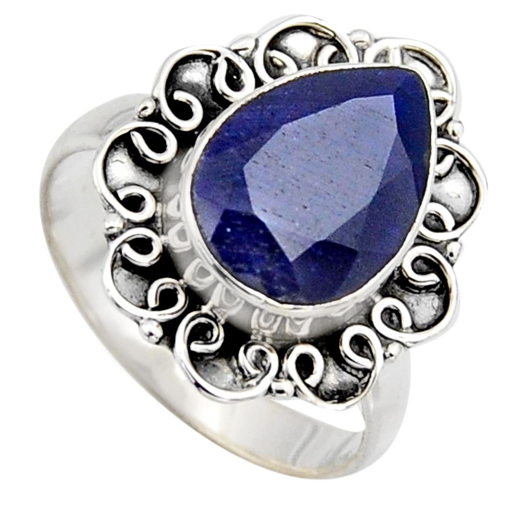 5.27cts natural blue sapphire 925 sterling silver solitaire ring size 8.5 r3148