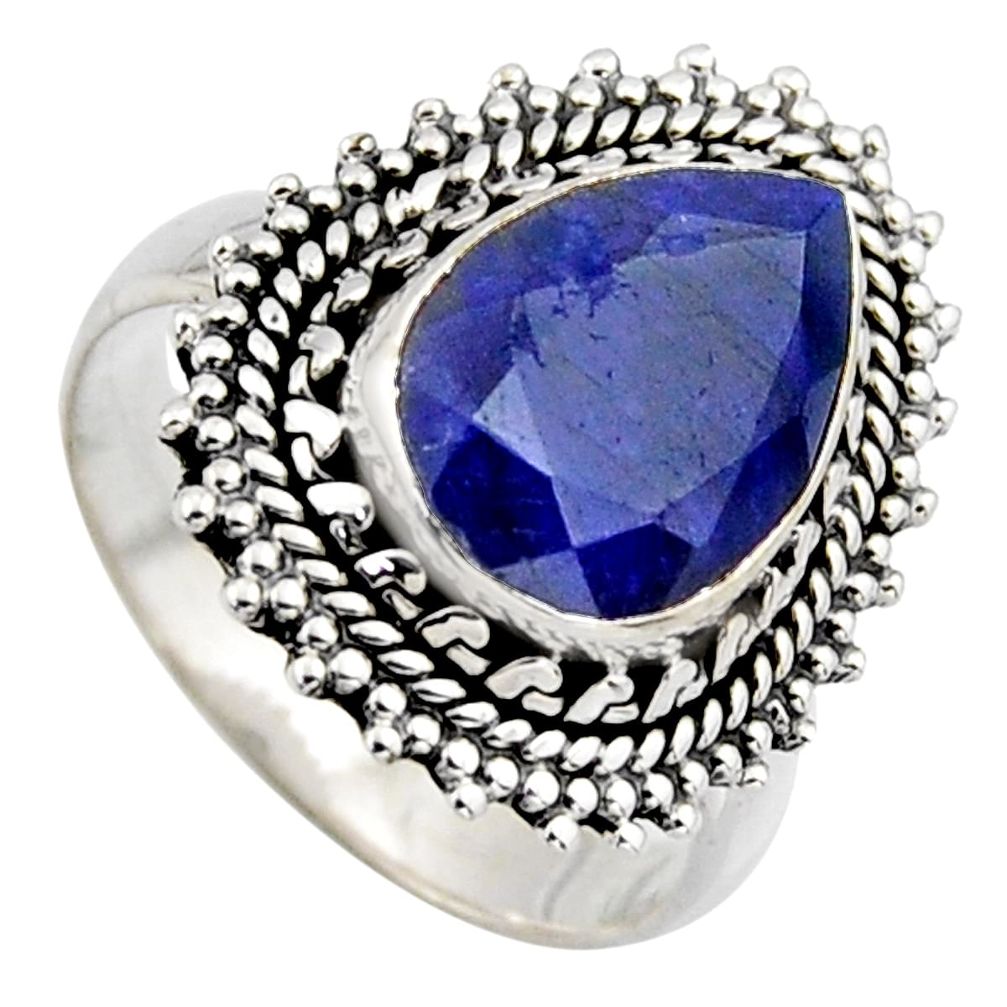 925 sterling silver 5.24cts natural blue sapphire solitaire ring size 7.5 r3154