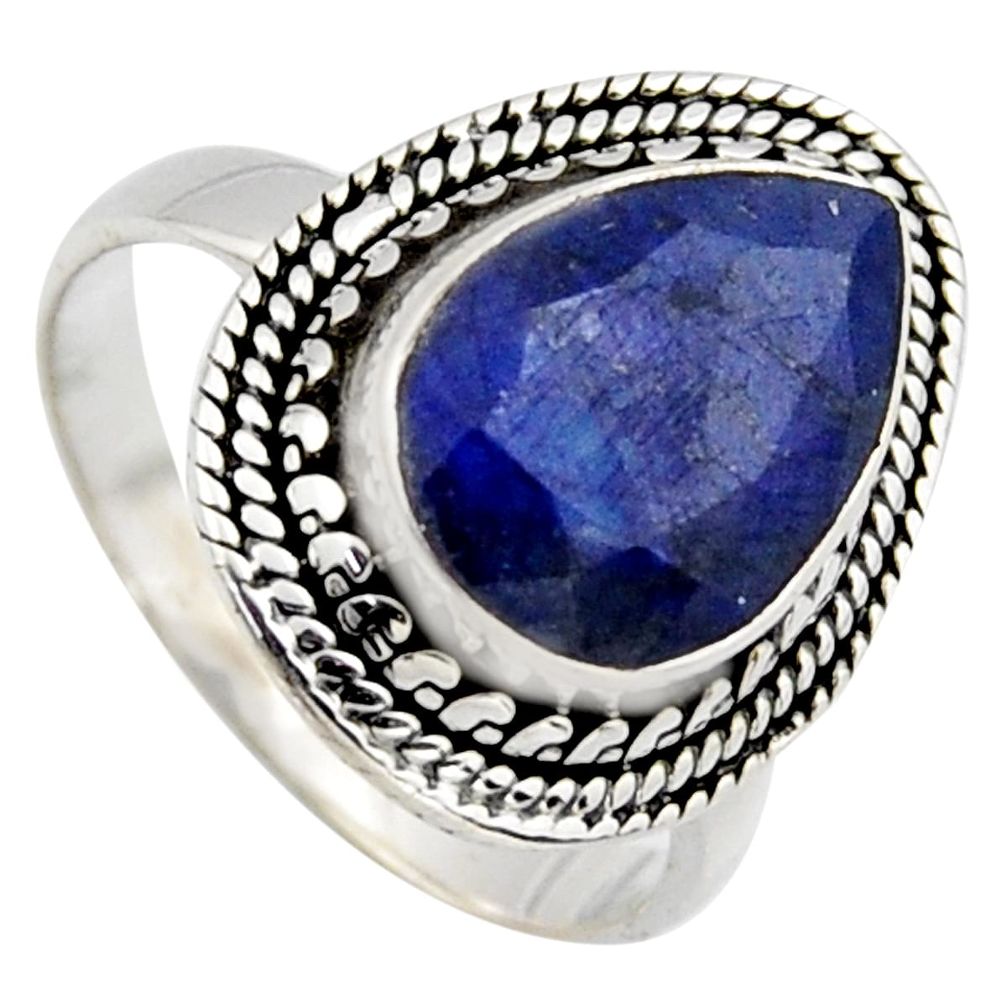 5.11cts natural blue sapphire 925 sterling silver solitaire ring size 8 r3156