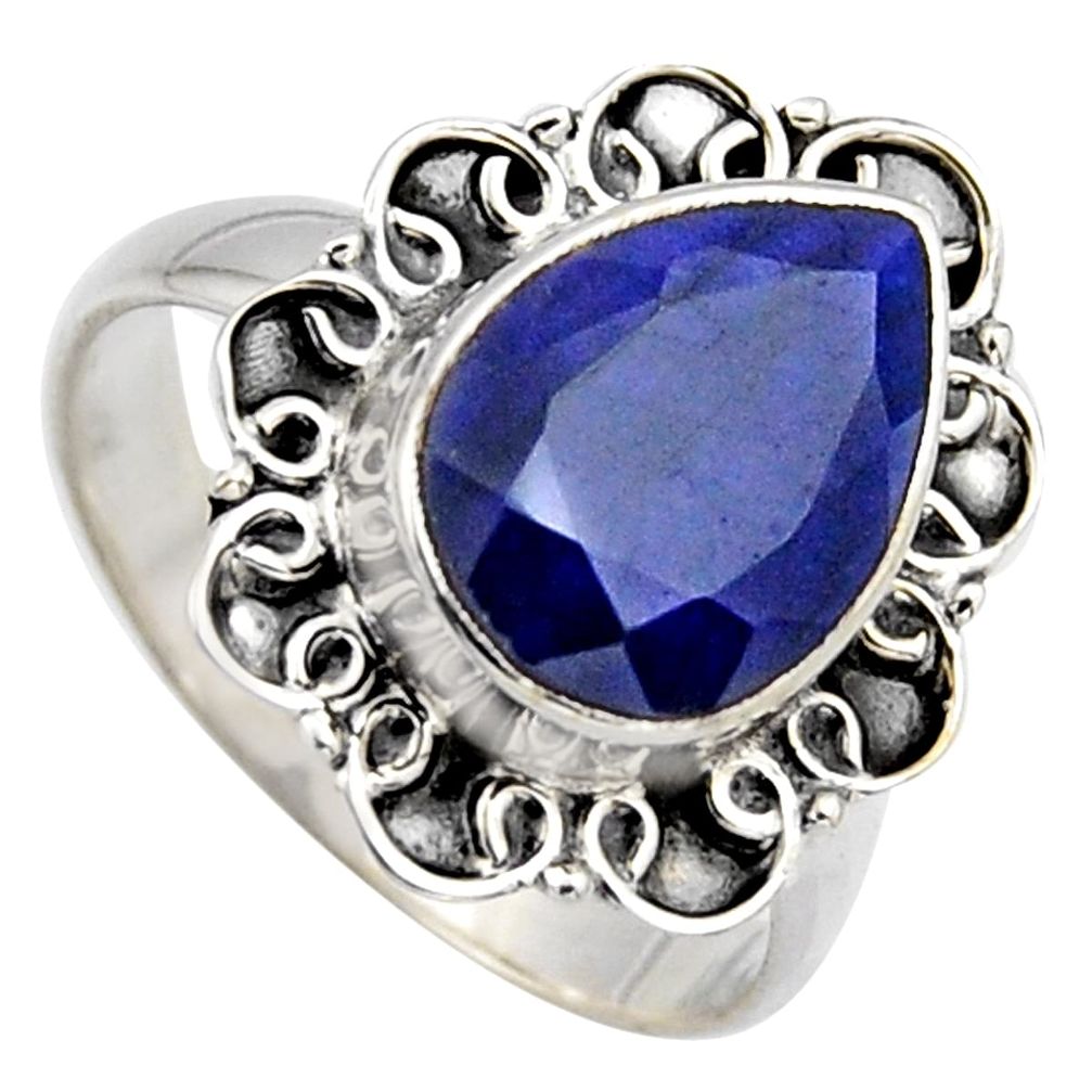 5.31cts natural blue sapphire 925 sterling silver solitaire ring size 8.5 r3157