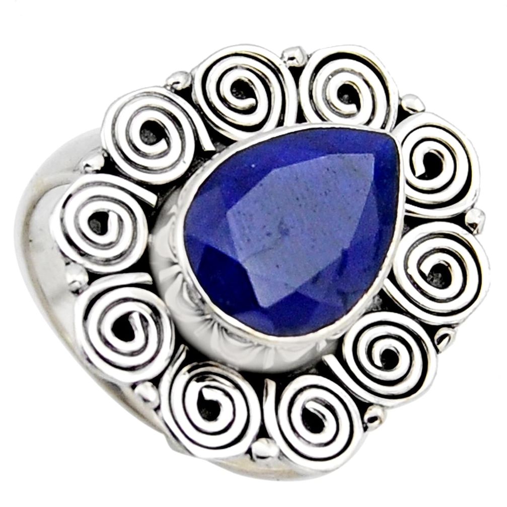 5.18cts natural blue sapphire 925 sterling silver solitaire ring size 8.5 r3159