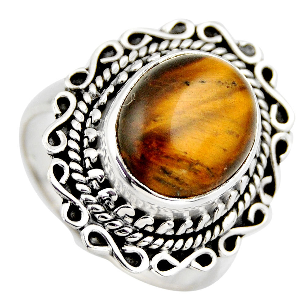 5.12cts natural brown tiger's eye 925 silver solitaire ring jewelry size 8 r3161
