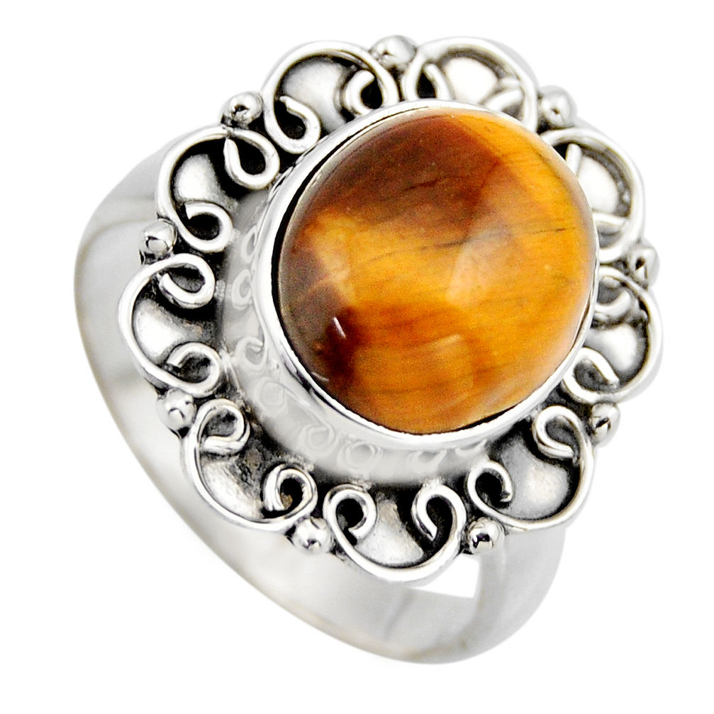 925 silver 5.31cts natural brown tiger's eye solitaire ring jewelry size 8 r3164